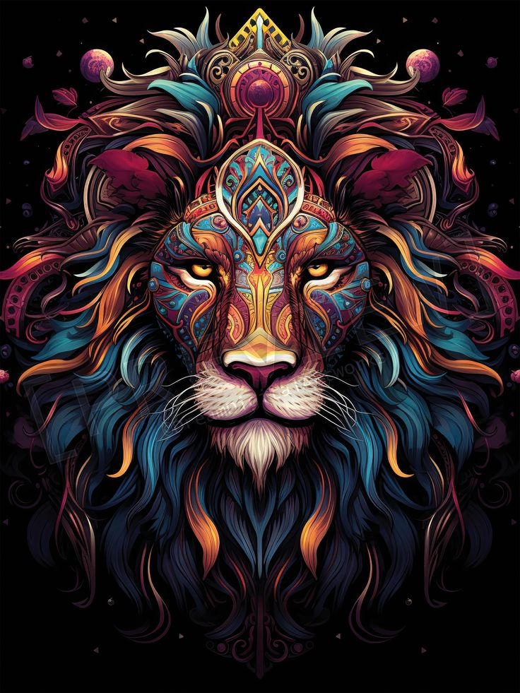 Colorful Lion Head Tattoo