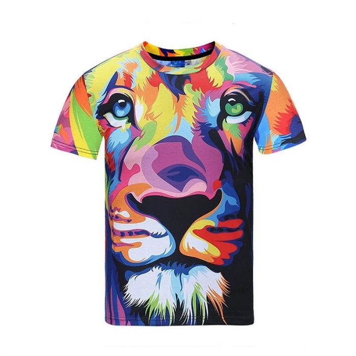 Colorful Lion Print T Shirt