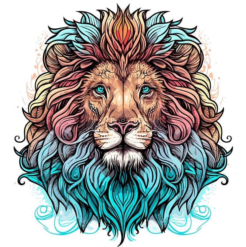 Colorful Lions Head In Pop Art Style AI Generated Stock Illustration 