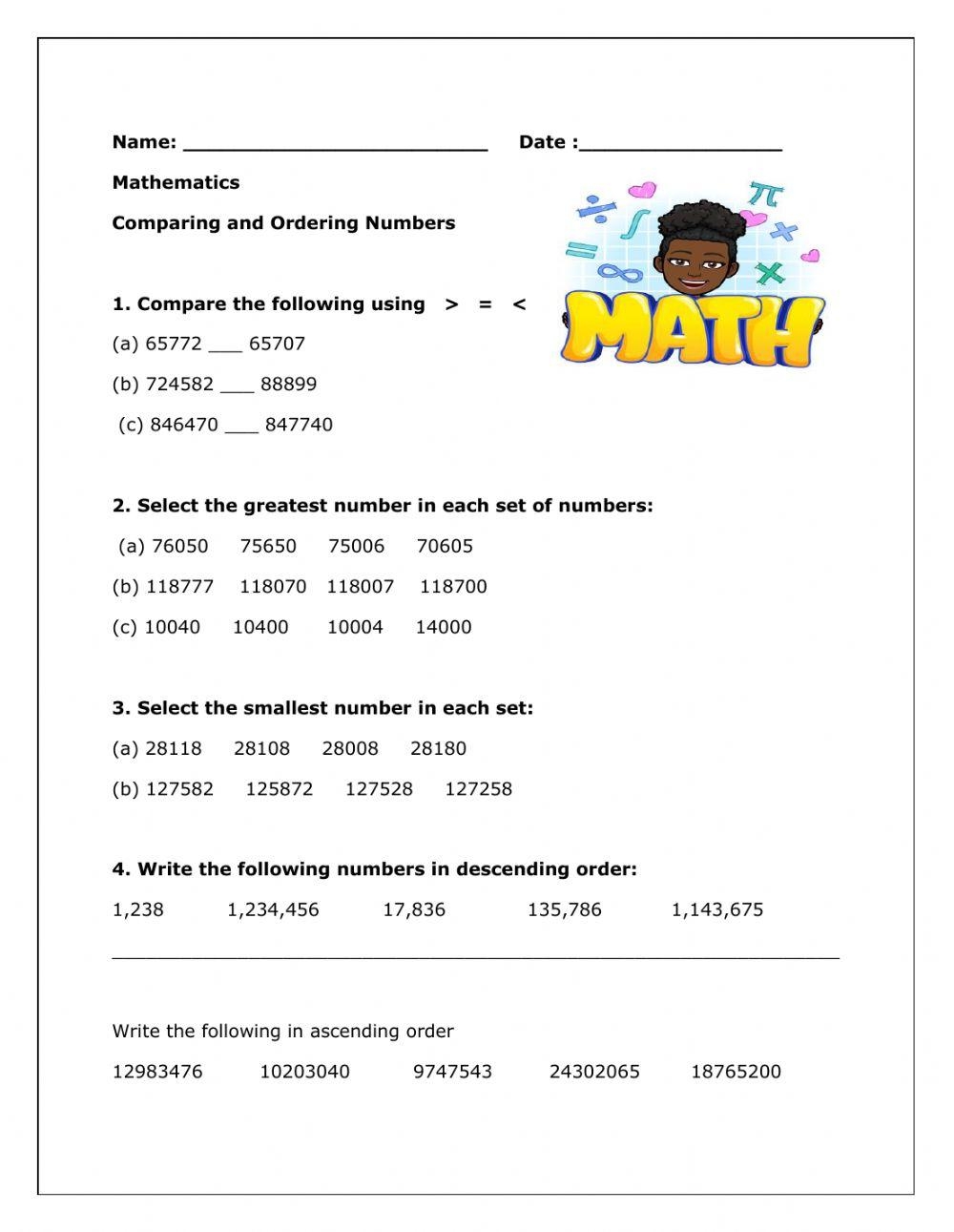 Compare And Order Numbers Exercise Live Worksheets Worksheets Library