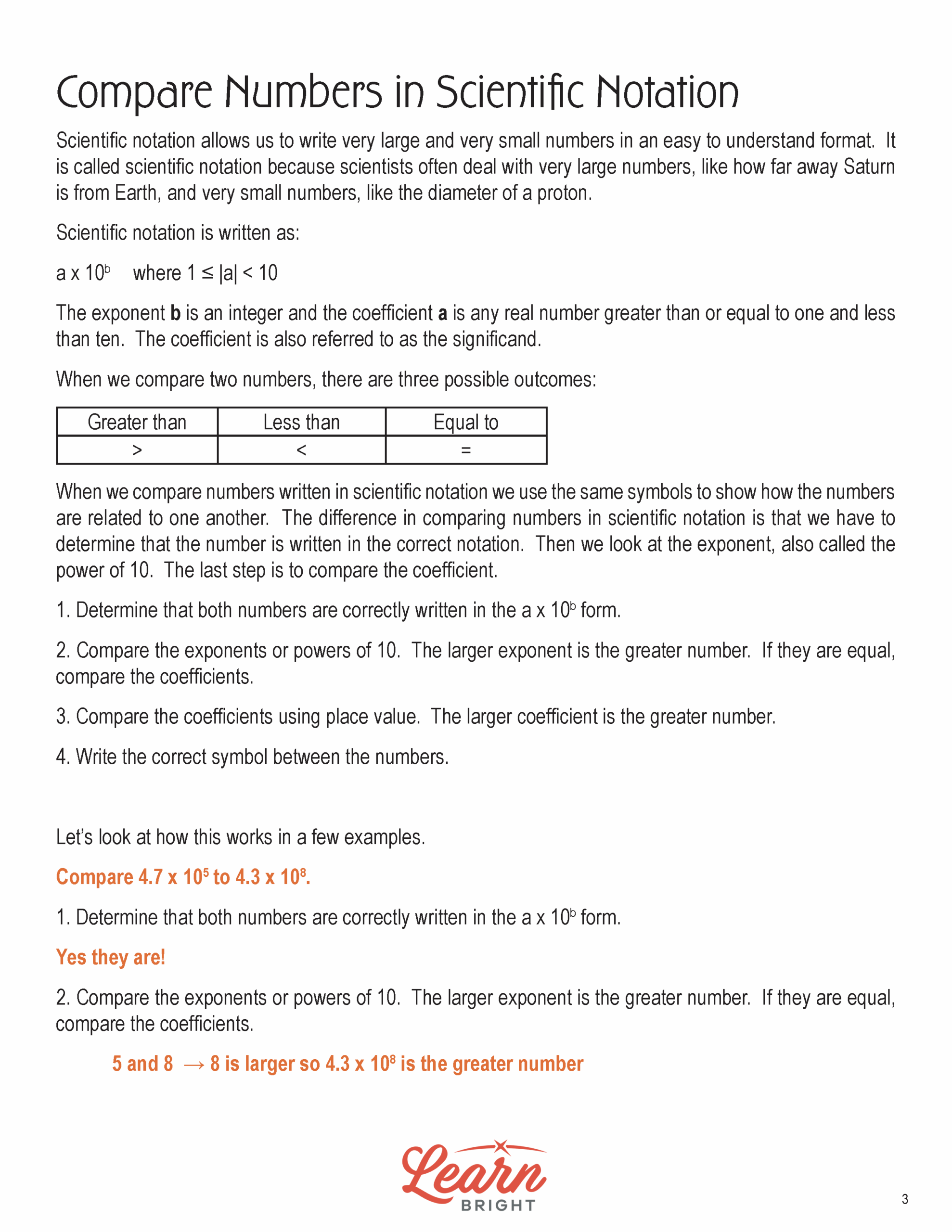Compare And Order Numbers In Scientific Notation Worksheets Library
