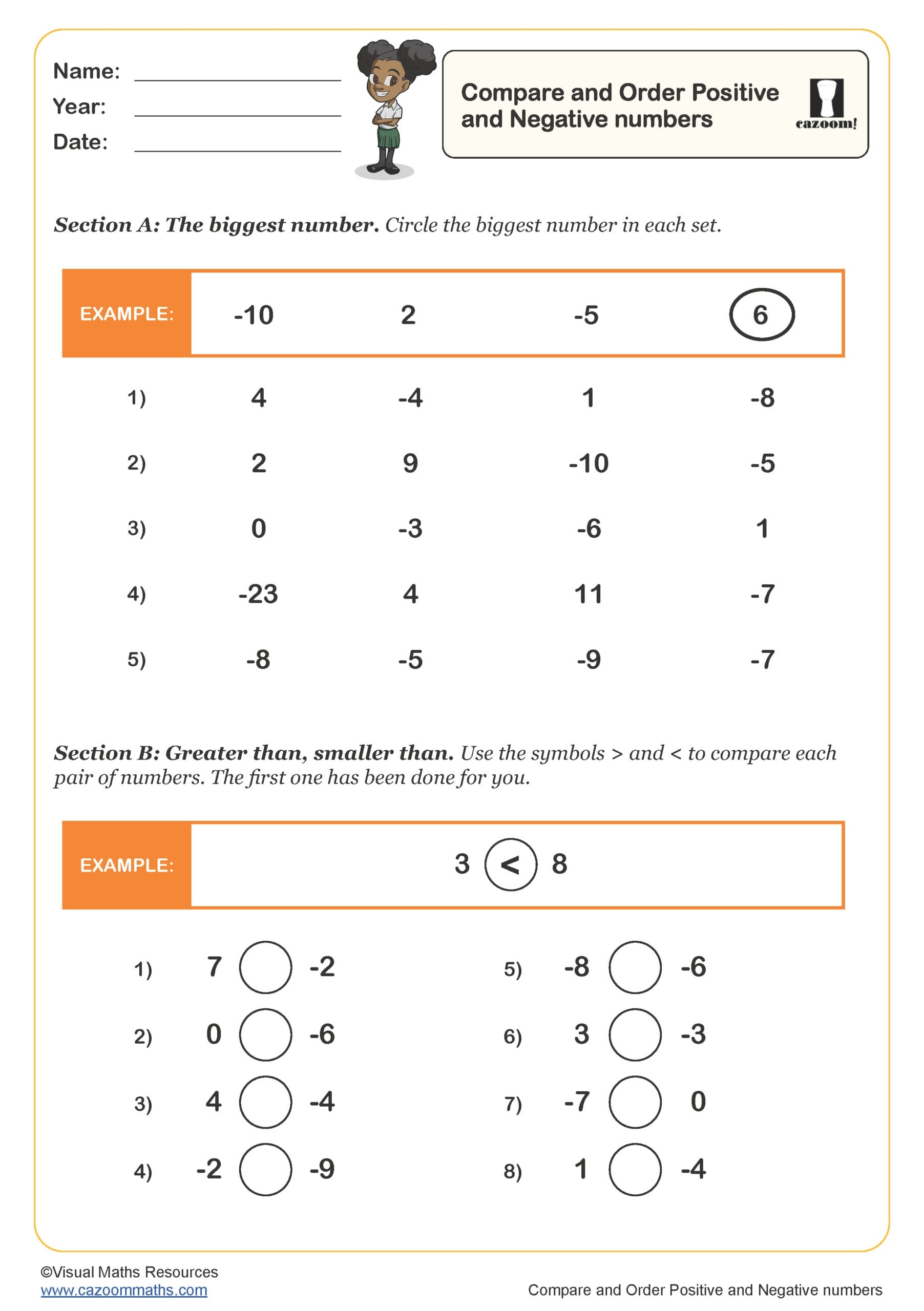 Compare And Order Positive And Negative Numbers Worksheet Fun 