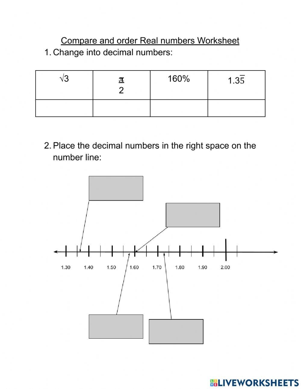 Compare And Order Real Numbers Worksheet Live Worksheets Worksheets 