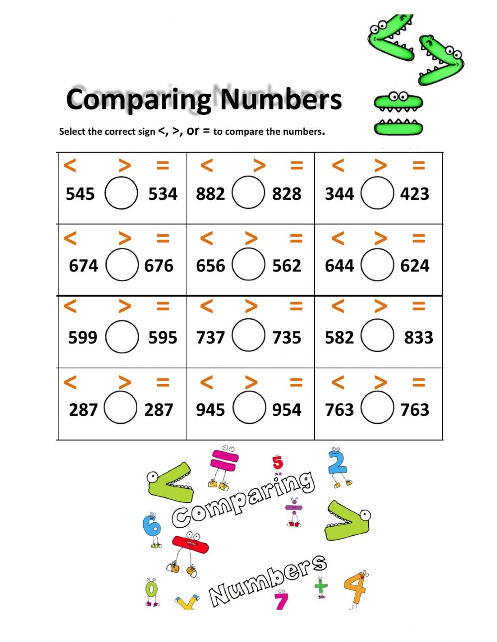 Compare Three Digit Numbers Worksheet AlphabetWorksheetsFree