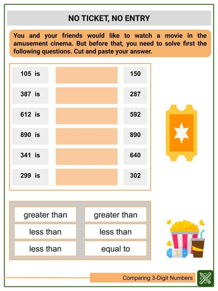 comparing three digit numbers worksheet