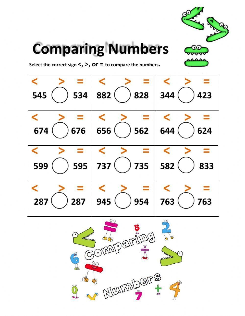Comparing 3 digit Numbers Worksheet Live Worksheets Worksheets Library