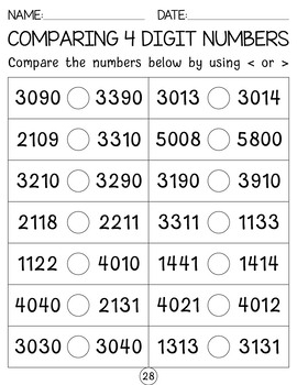 Comparing Four Digit Numbers 4 Digit Numbers Worksheets By BazLearning