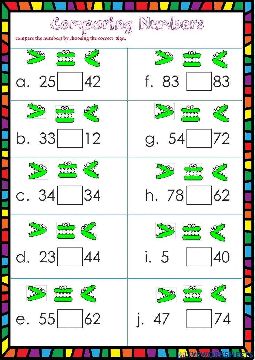 Comparing Numbers 1st Grade Worksheet Live Worksheets Worksheets 