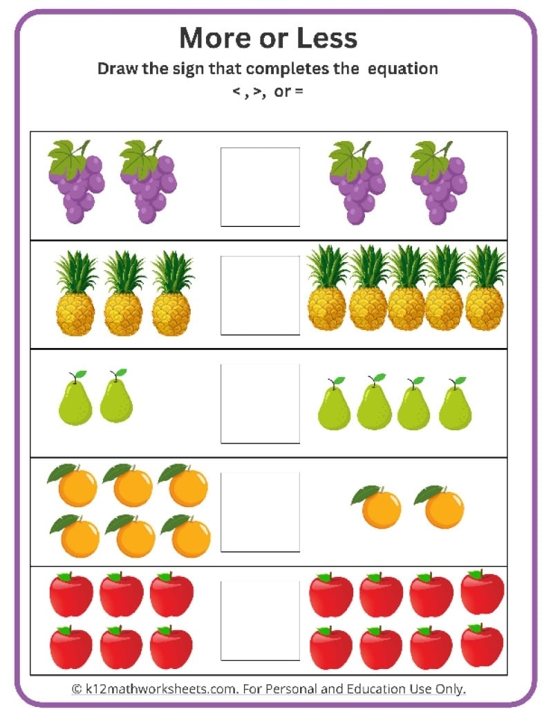 Comparing Numbers For Kindergarten Worksheets Kindergarten Worksheets