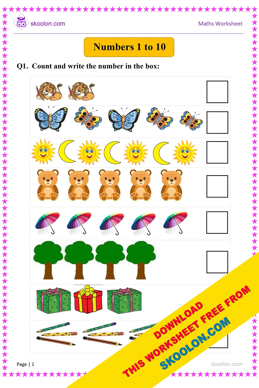 1 to 10 numbers worksheet