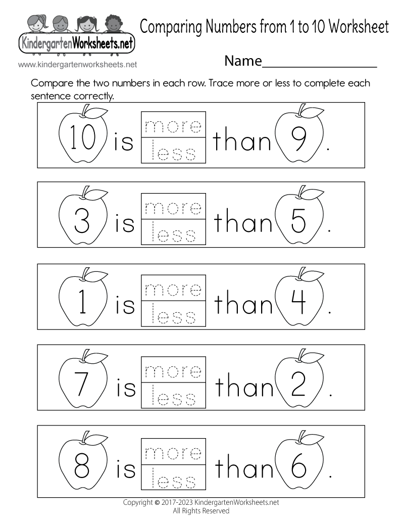Comparing Numbers Kindergarten Worksheets Free Kindergarten Worksheets