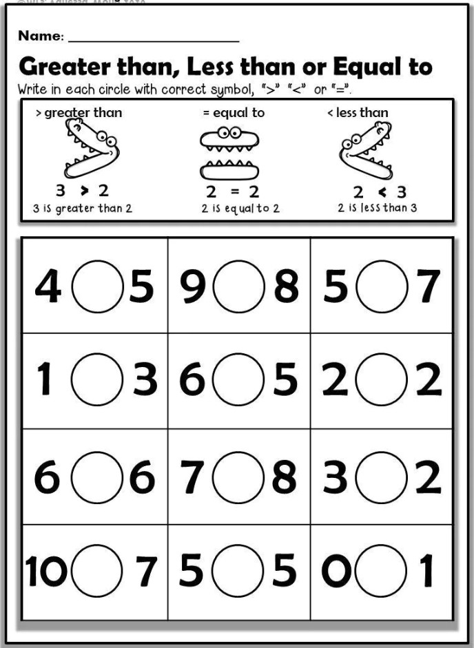 Comparing Numbers Kindergarten Worksheets Printable Kindergarten 