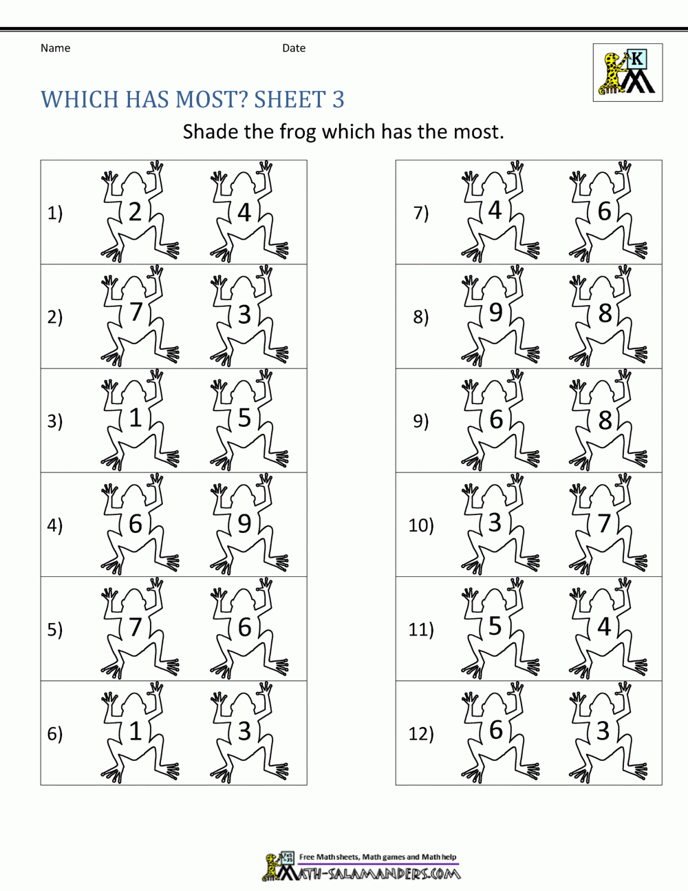 Comparing Numbers Worksheet Comparing Numbers And Amounts Up To 10 