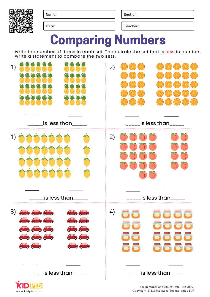 Comparing Numbers Worksheets For Grade 1 Kidpid English Grammar 