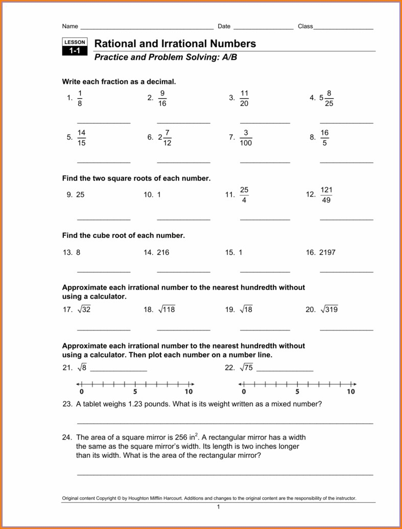 comparing rational and irrational numbers worksheet