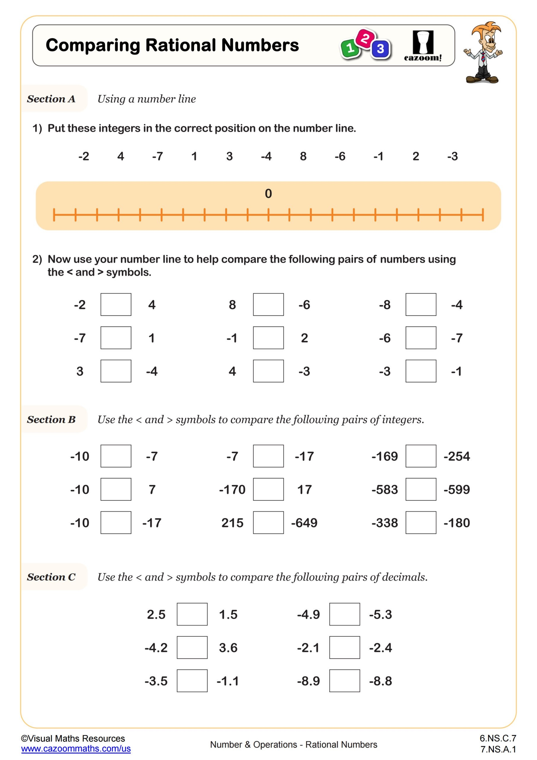comparing numbers on a number line worksheet