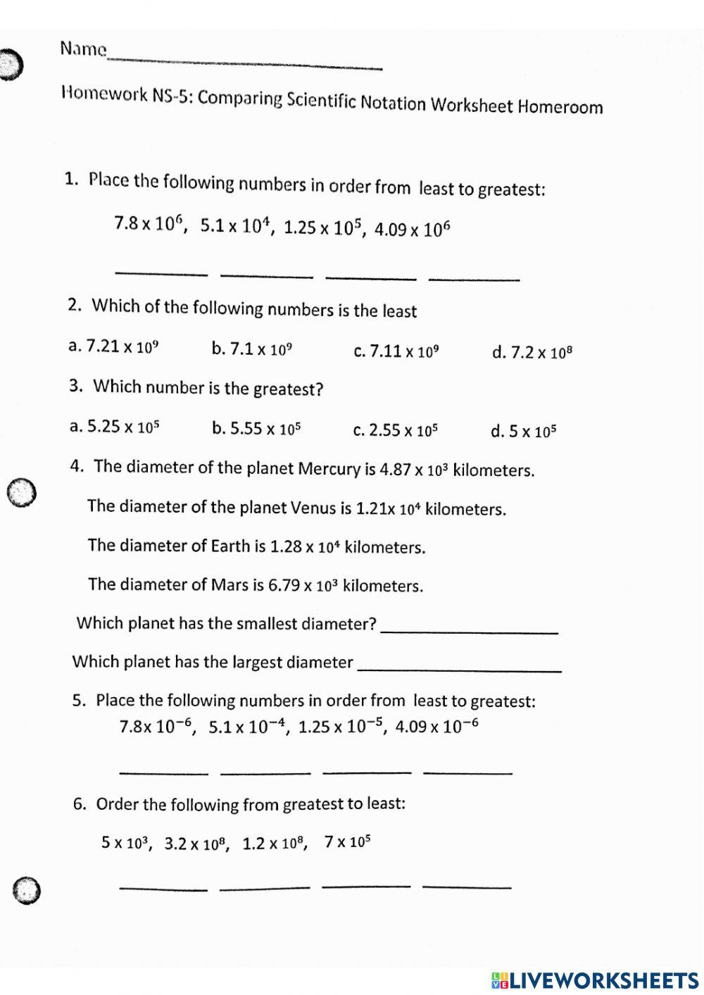 Comparing Scientific Notation Scientific Notation Scientific 