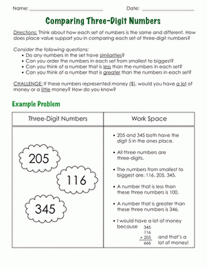 Comparing Three Digit Numbers Worksheet Education