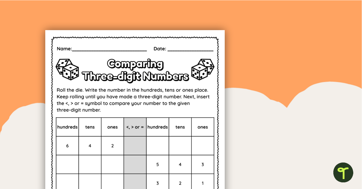 Comparing Three Digit Numbers Worksheet Worksheet Twinkl 