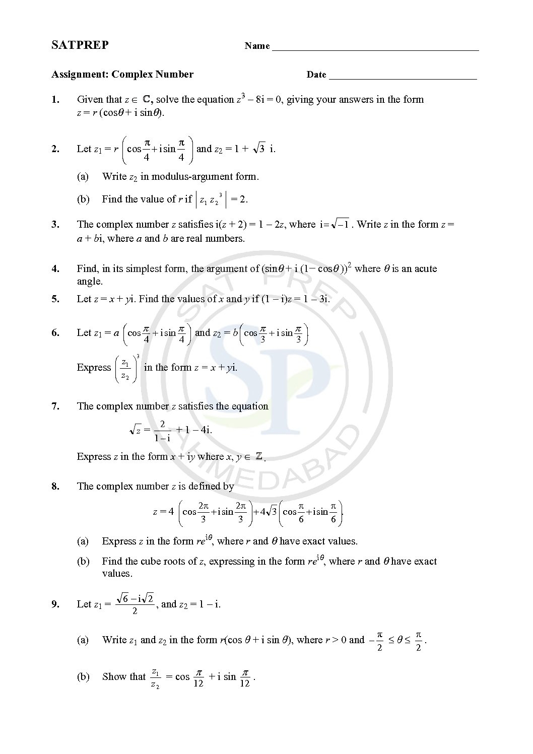operation with complex numbers worksheet