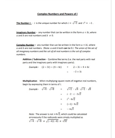 Complex Numbers Worksheet PDF Free Download PRINTABLE