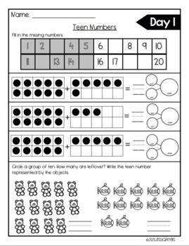 teen numbers worksheets
