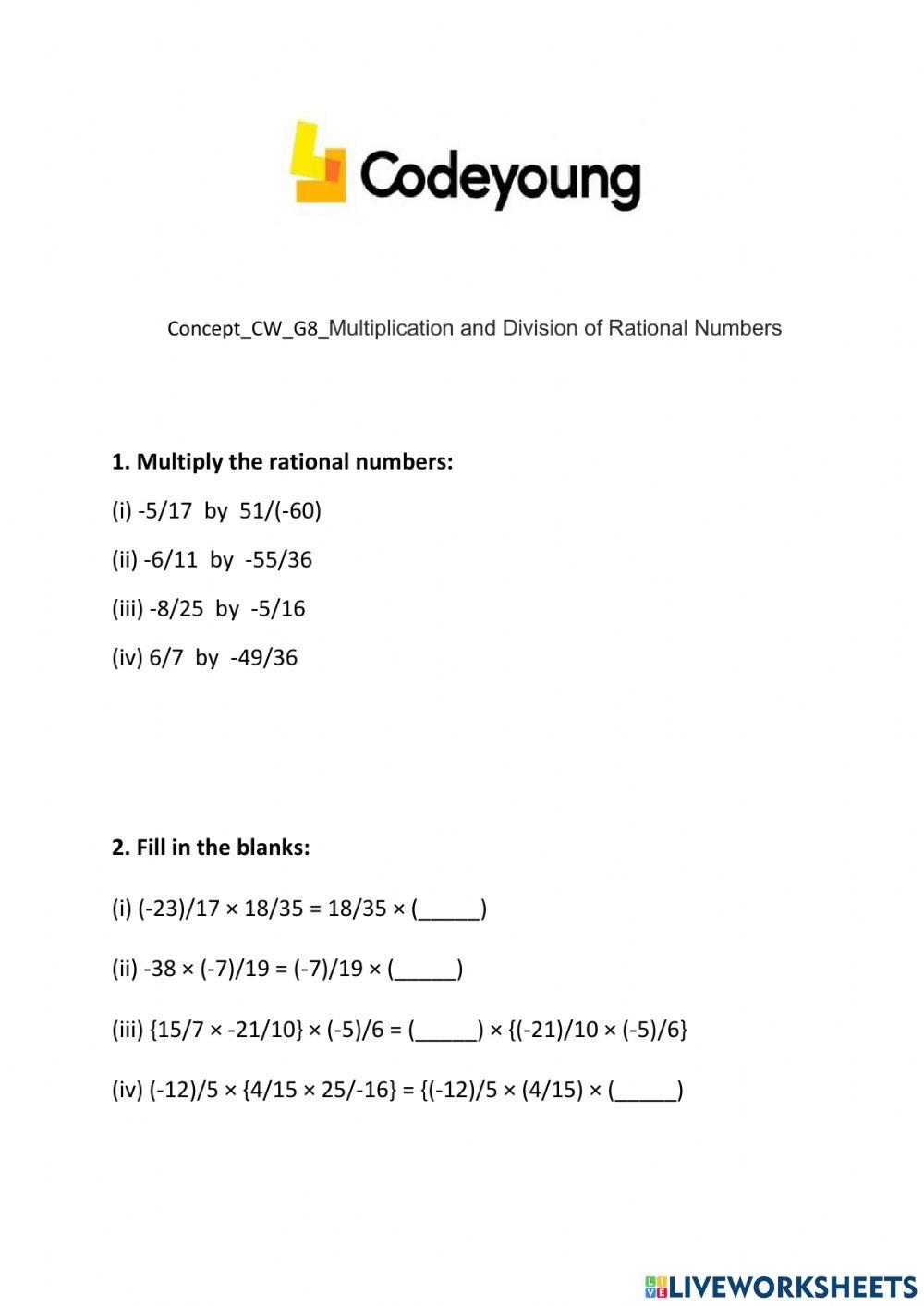 Concept CW G8 Multiplication And Division Of Rational Numbers 