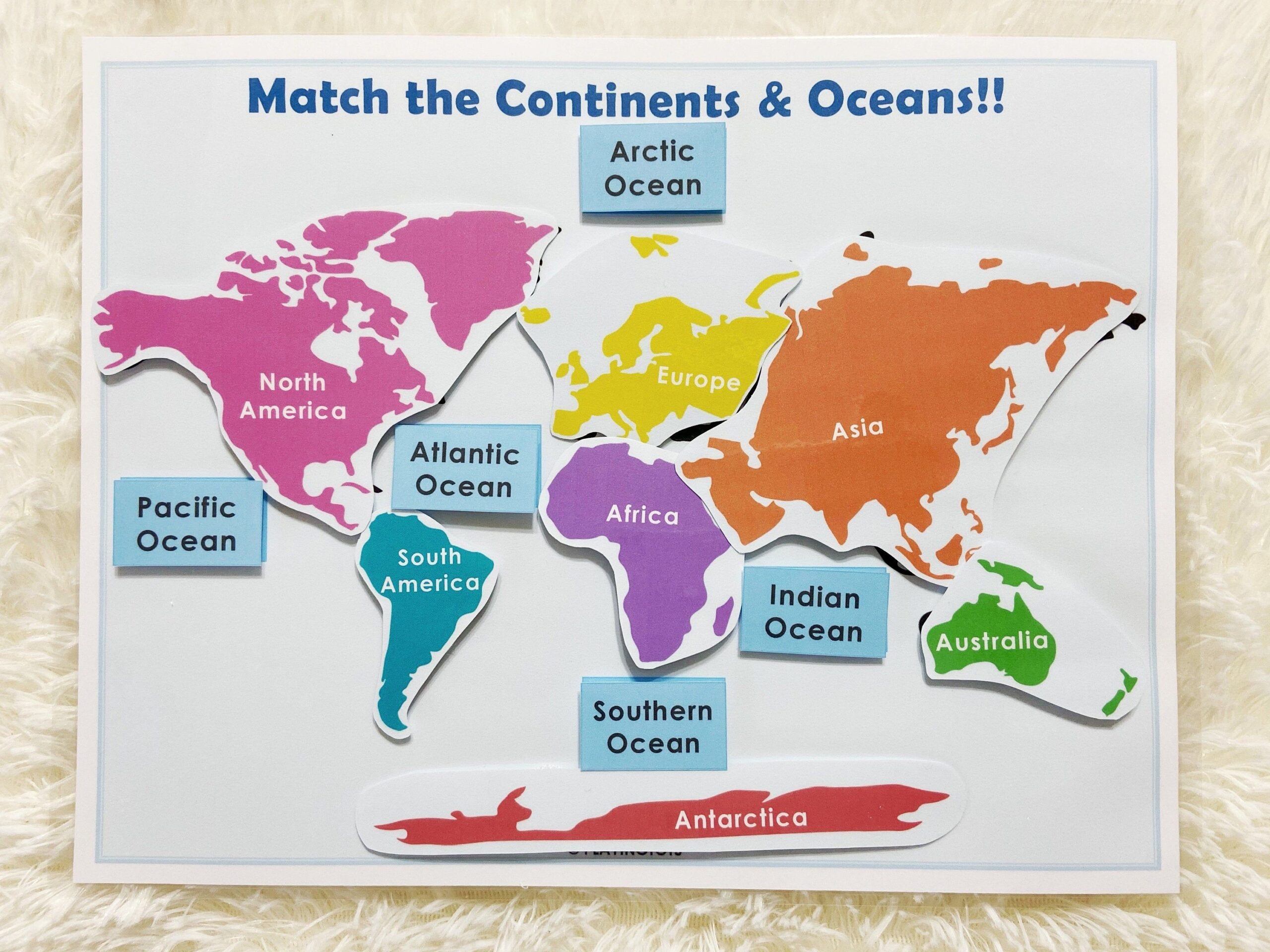 Continents And Oceans Matching Activity Printable Continents Etsy 