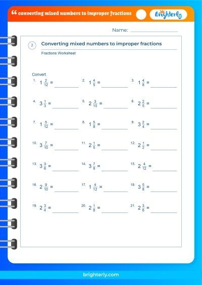 Converting Mixed Numbers To Improper Fractions Worksheets PDFs 