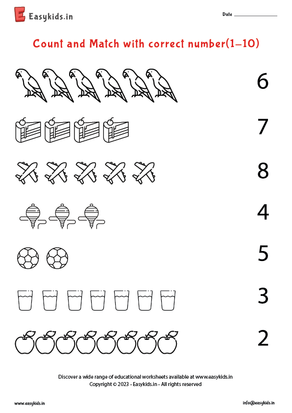 Count And Match With Correct Number 1 10 Worksheet Worksheets Library