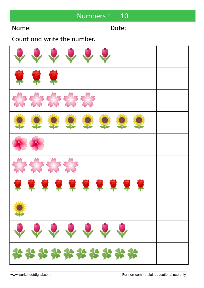 Count And Write Numbers 1 10 For Kids