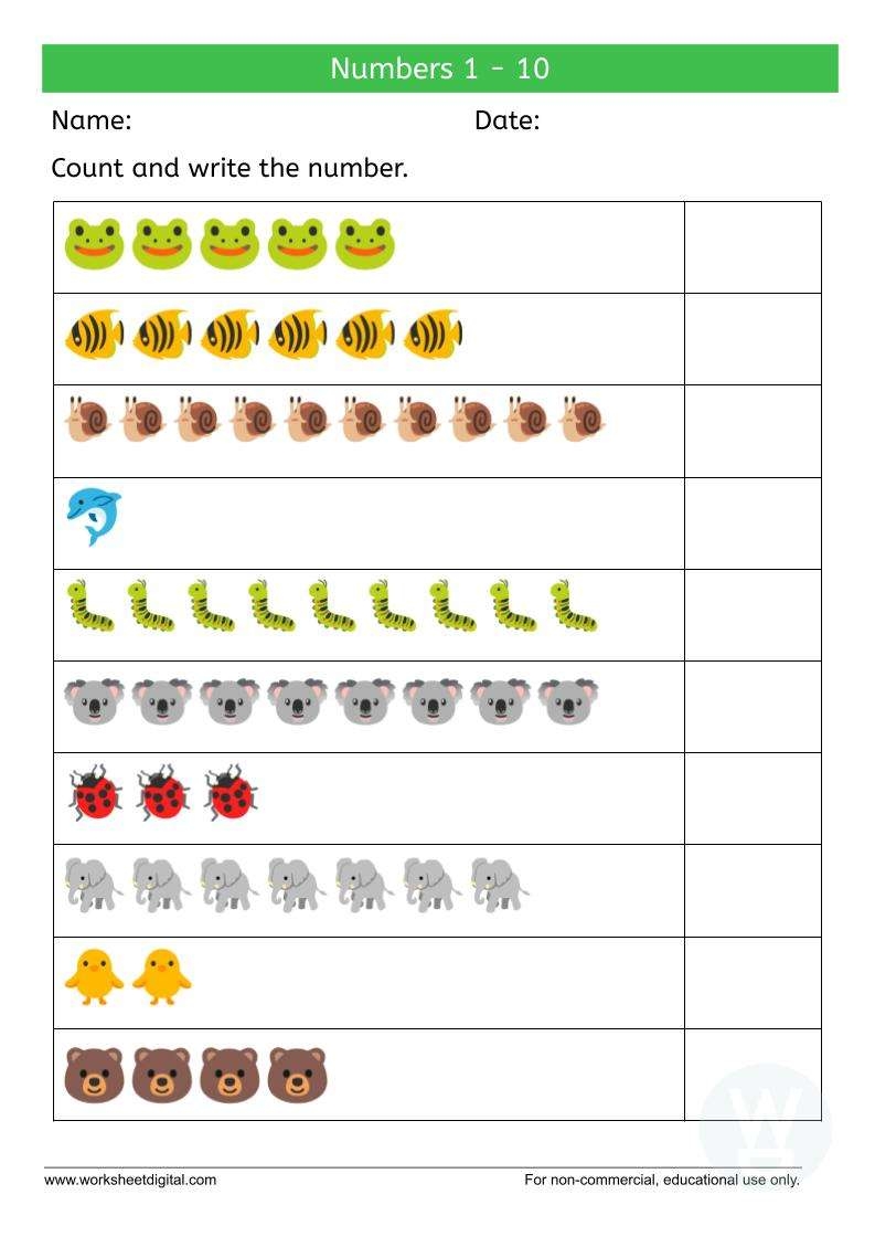 Count And Write The Number 1 10 Worksheet Digital Worksheets Library