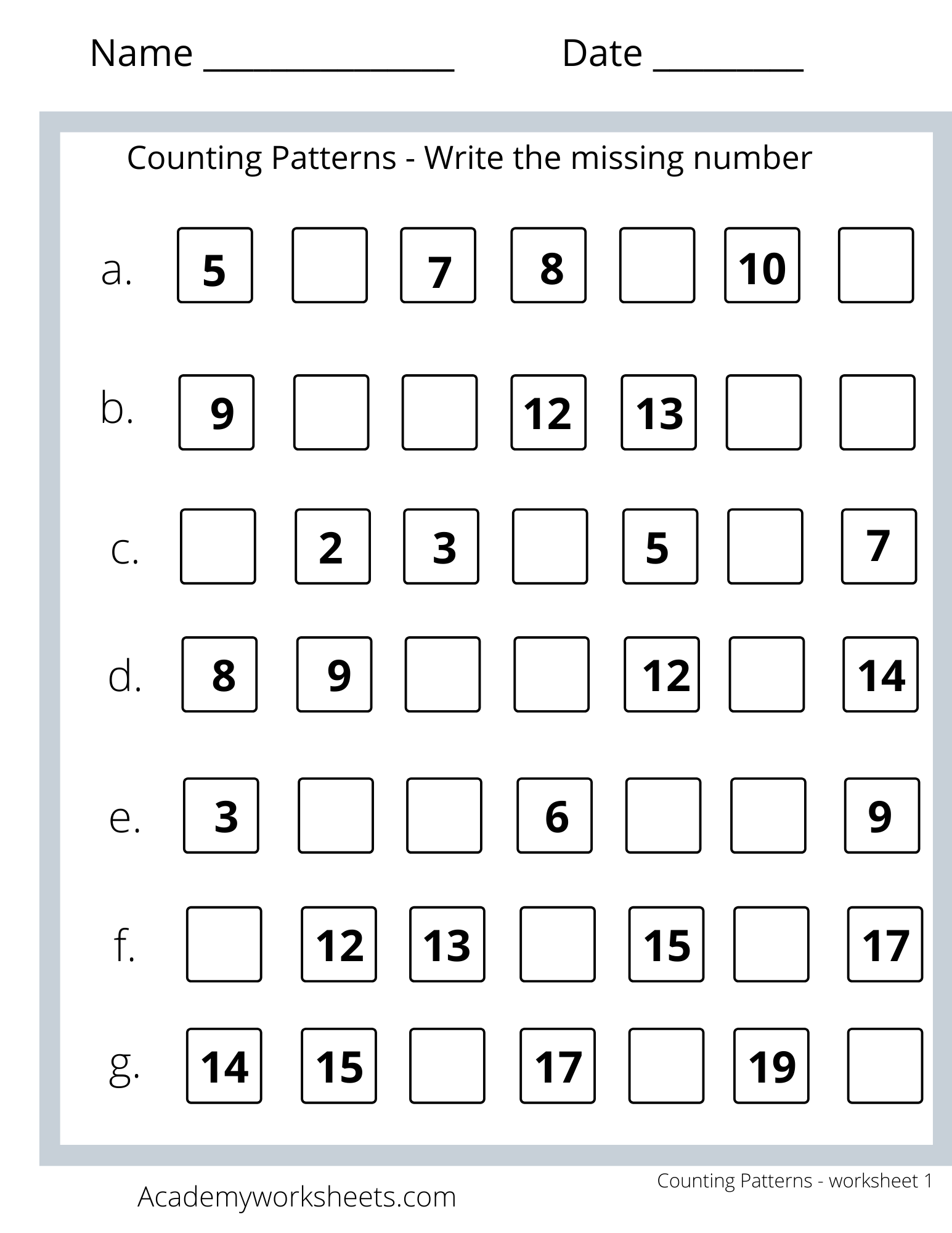 Counting Patterns Math Worksheets Academy Worksheets