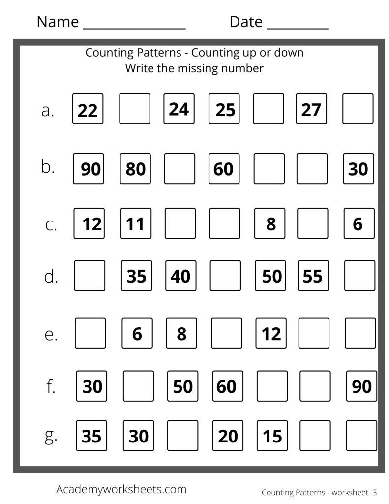 Counting Patterns Math Worksheets Academy Worksheets