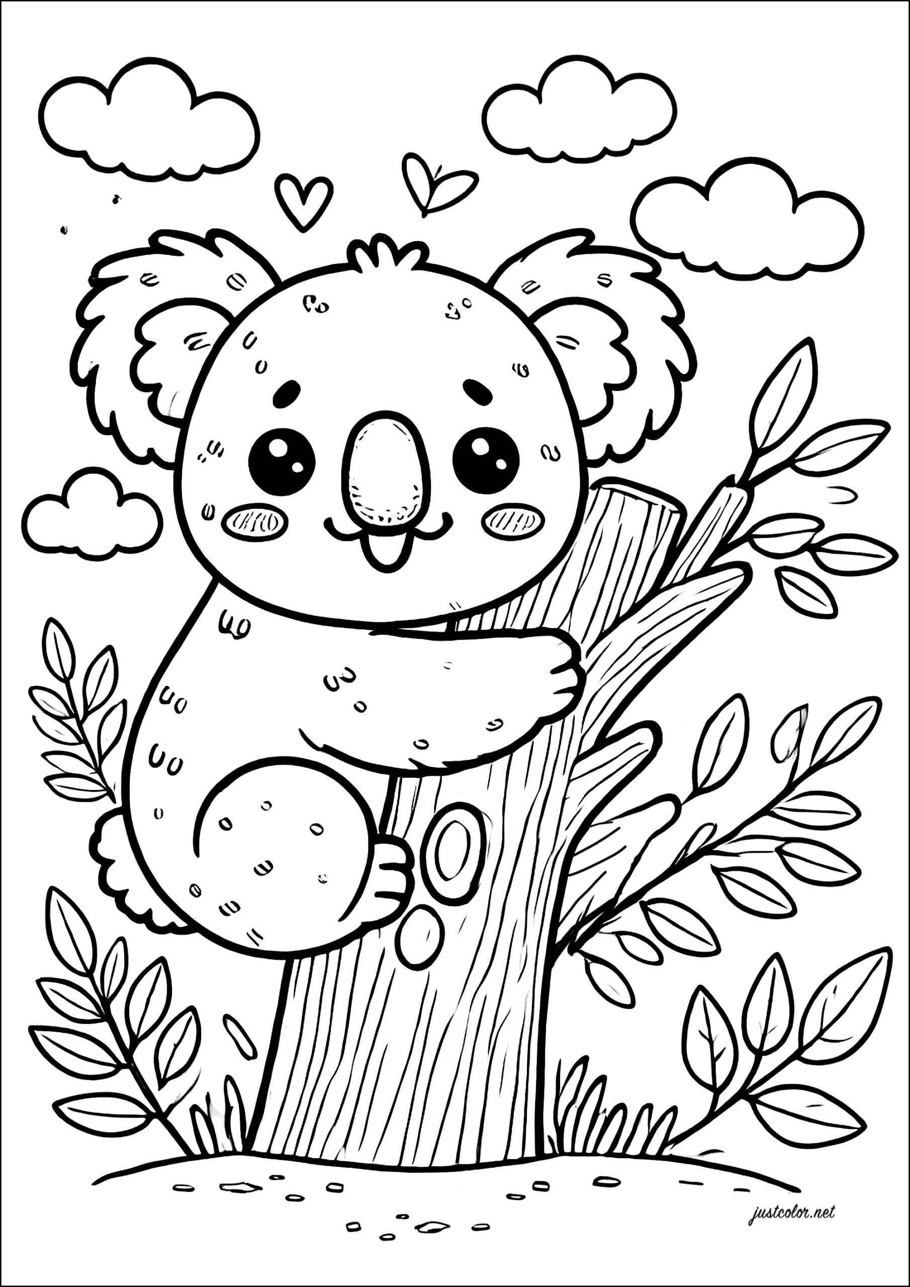 Cute Little Koala On A Tree Trunk Koalas Coloring Pages For Kids