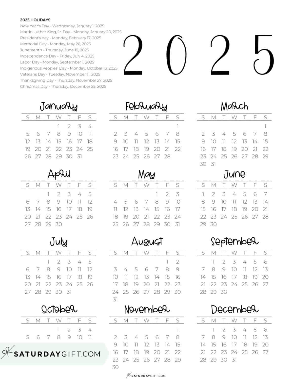 Cute Printable Calendar 2025 Christina L Schmidt