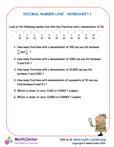 Decimal Number Line Worksheet 1 Worksheets Math Center Worksheets