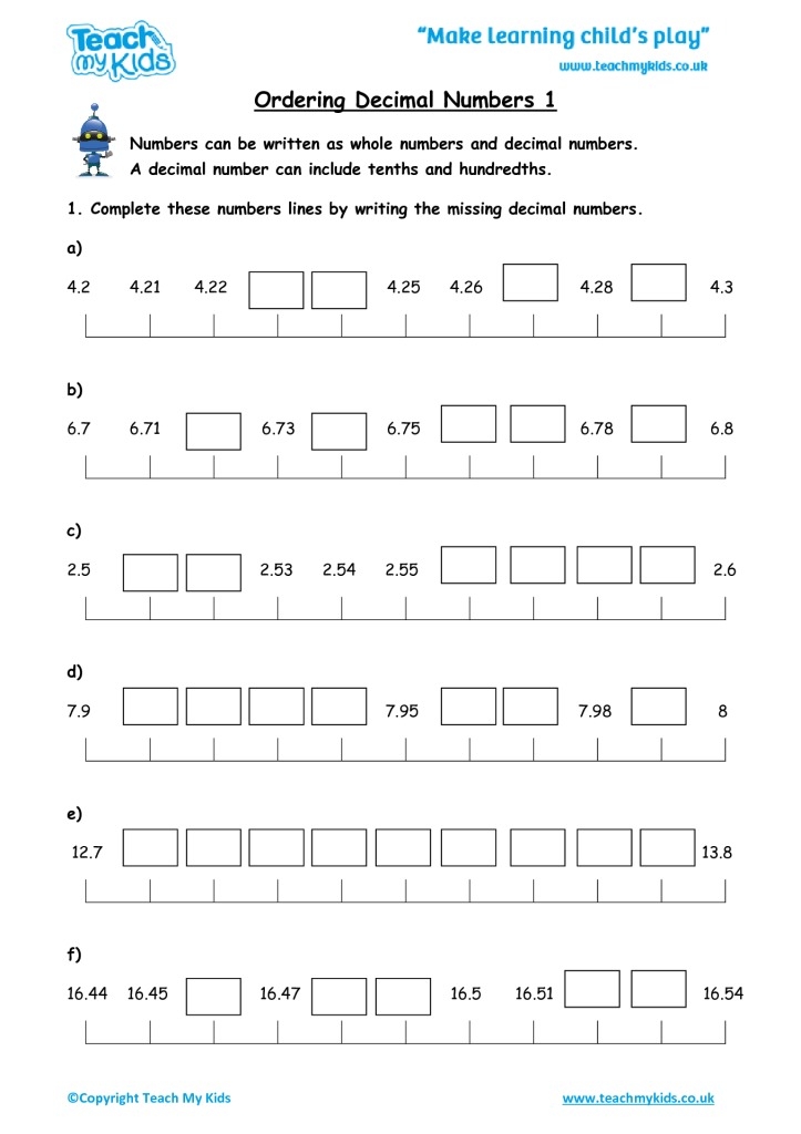 Decimal Numbers On Number Lines Worksheet Printable And Enjoyable