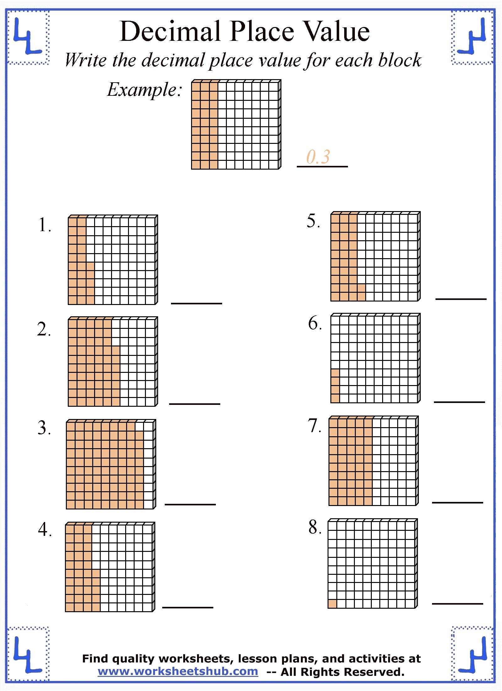 place value decimal numbers worksheets