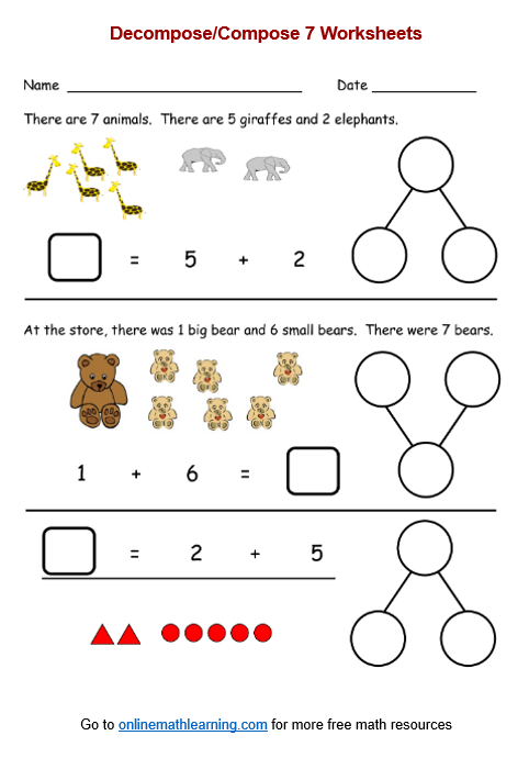 Decompose Numbers To 7 Worksheet Kindergarten Printable Worksheets