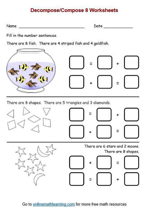Decompose Numbers To 8 Worksheet Kindergarten Printable Worksheets