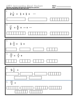 decomposing mixed numbers worksheet