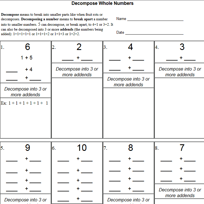 Decomposing Mixed Numbers Worksheet Printable Word Searches