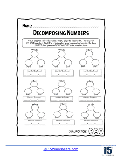 Decomposing Numbers Math Review Journal For Kindergarten Worksheets 