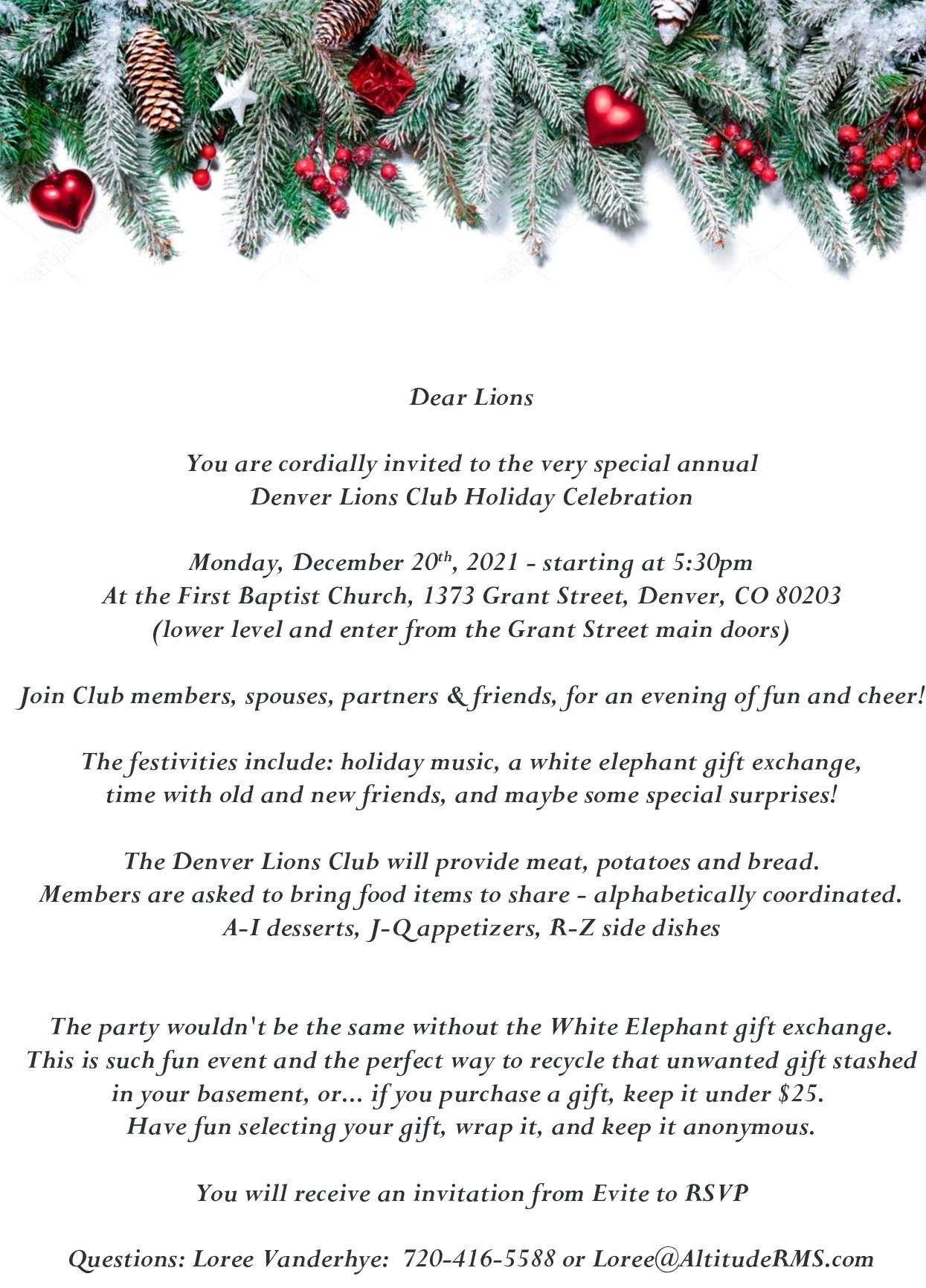 Denver Lions Holiday Party Lions Club Of Denver