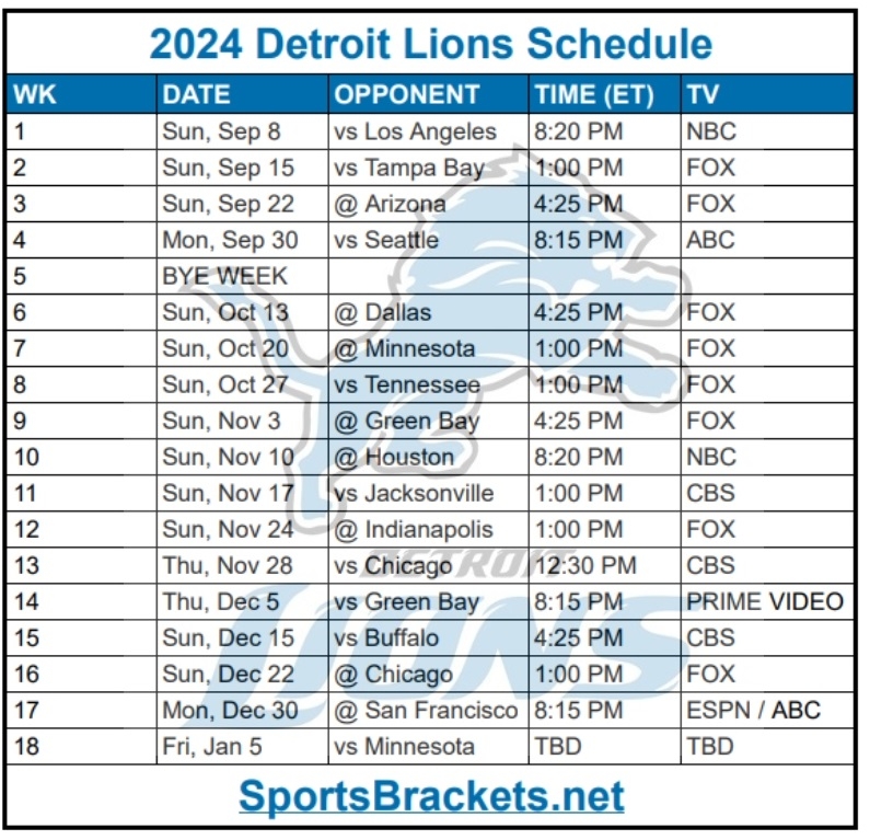 Detroit Lions 2024 Schedule Inez Madeline