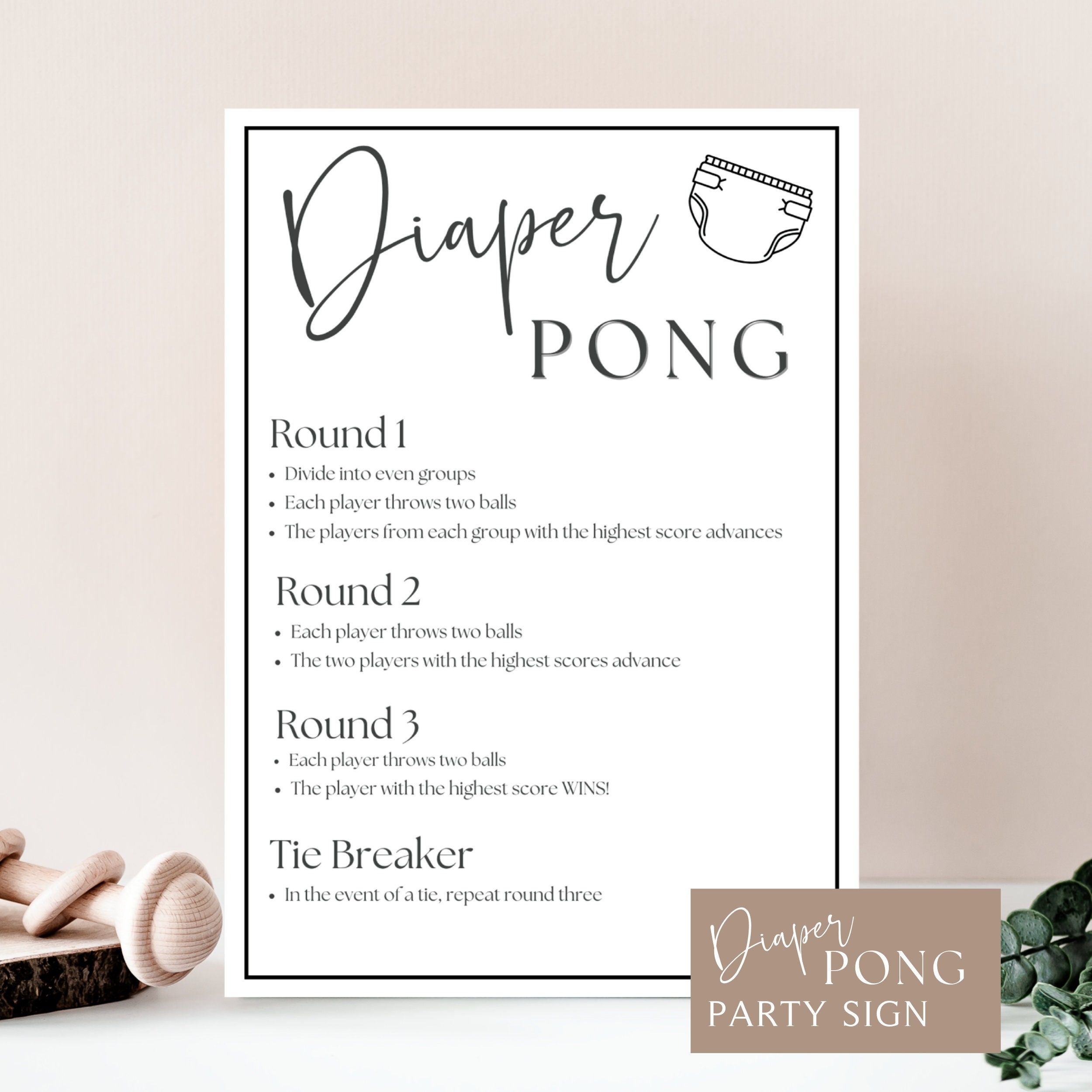 Diaper Pong Baby Shower Game Baby Shower Activity Instant Download 
