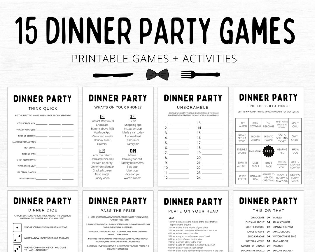 Dinner Party Games Printable Dinner Party Games Dinner Etsy