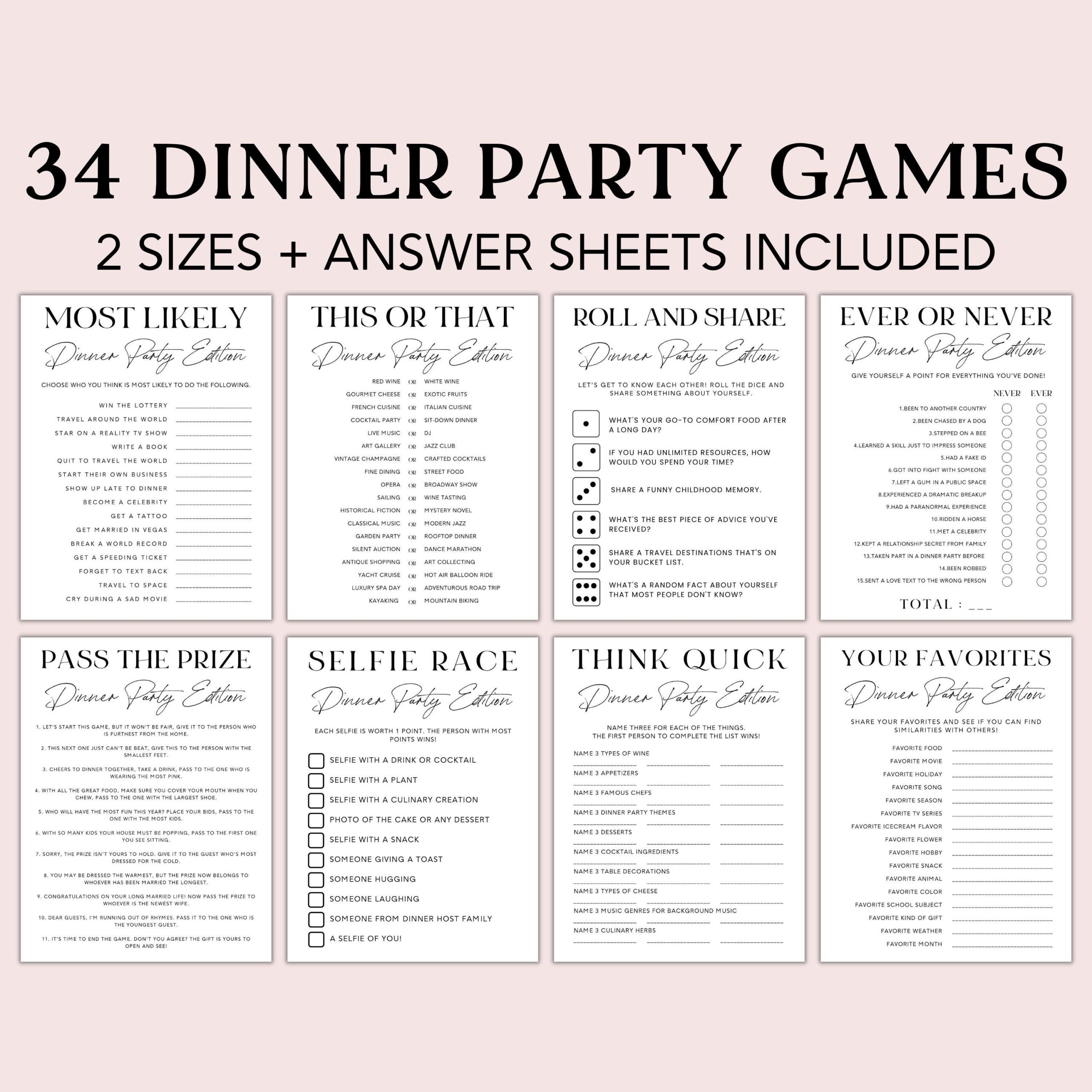 Dinner Party Games Printable Dinner Party Games Dinner Games Dinner