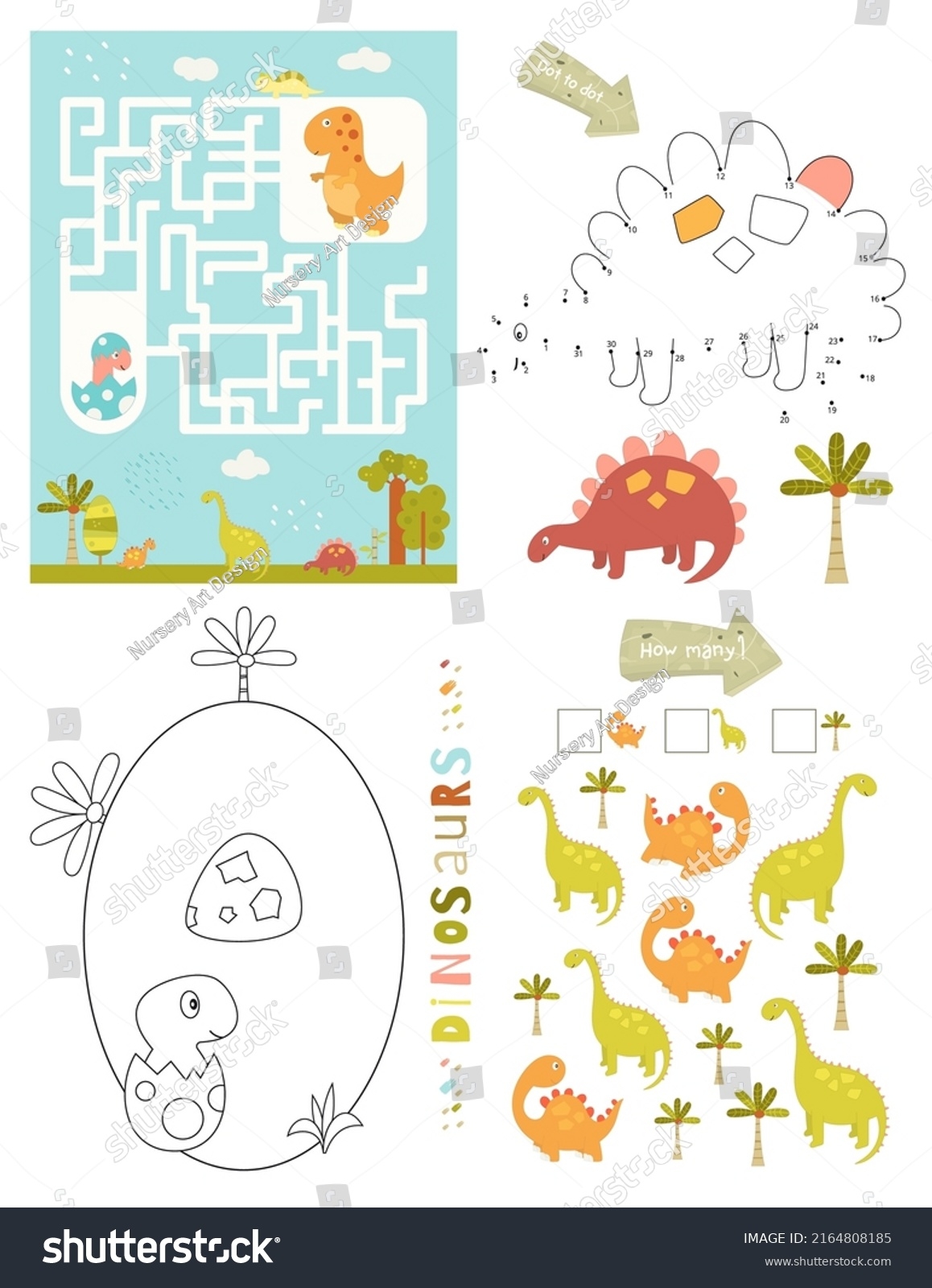 Dinosaurs Activity Pages Kids Printable Activity Stock Vector Royalty 